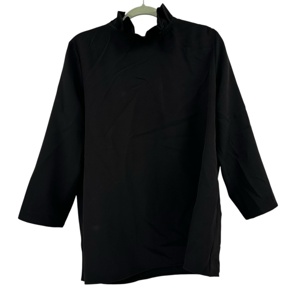TUCKERNUCK Black Faye Blouse Size XXL Ruffle Neck Classic Staple - Picture 2 of 7